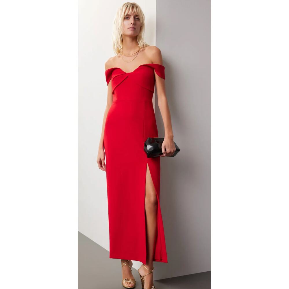 Ml Monique Lhuillier Viviana Off The Shoulder Crepe Gown In Red